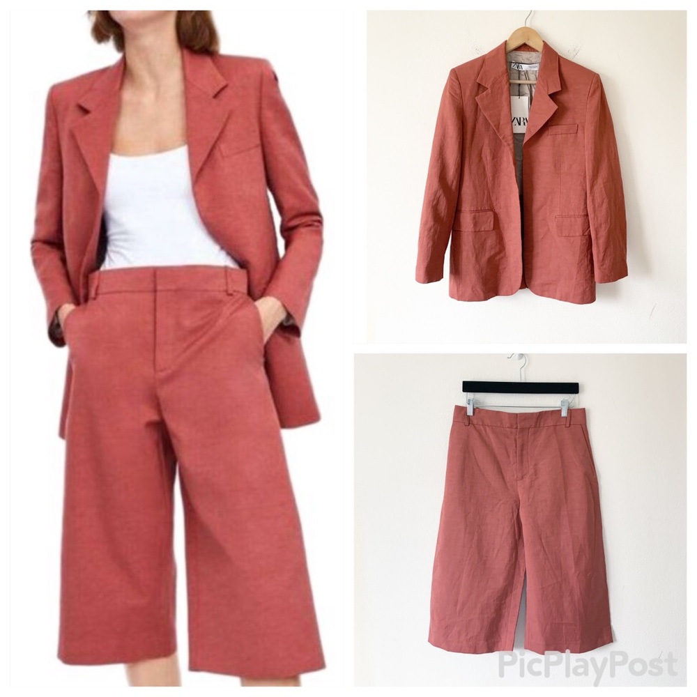 Zara Rust Blazer and Matching Culotte Skirt Set